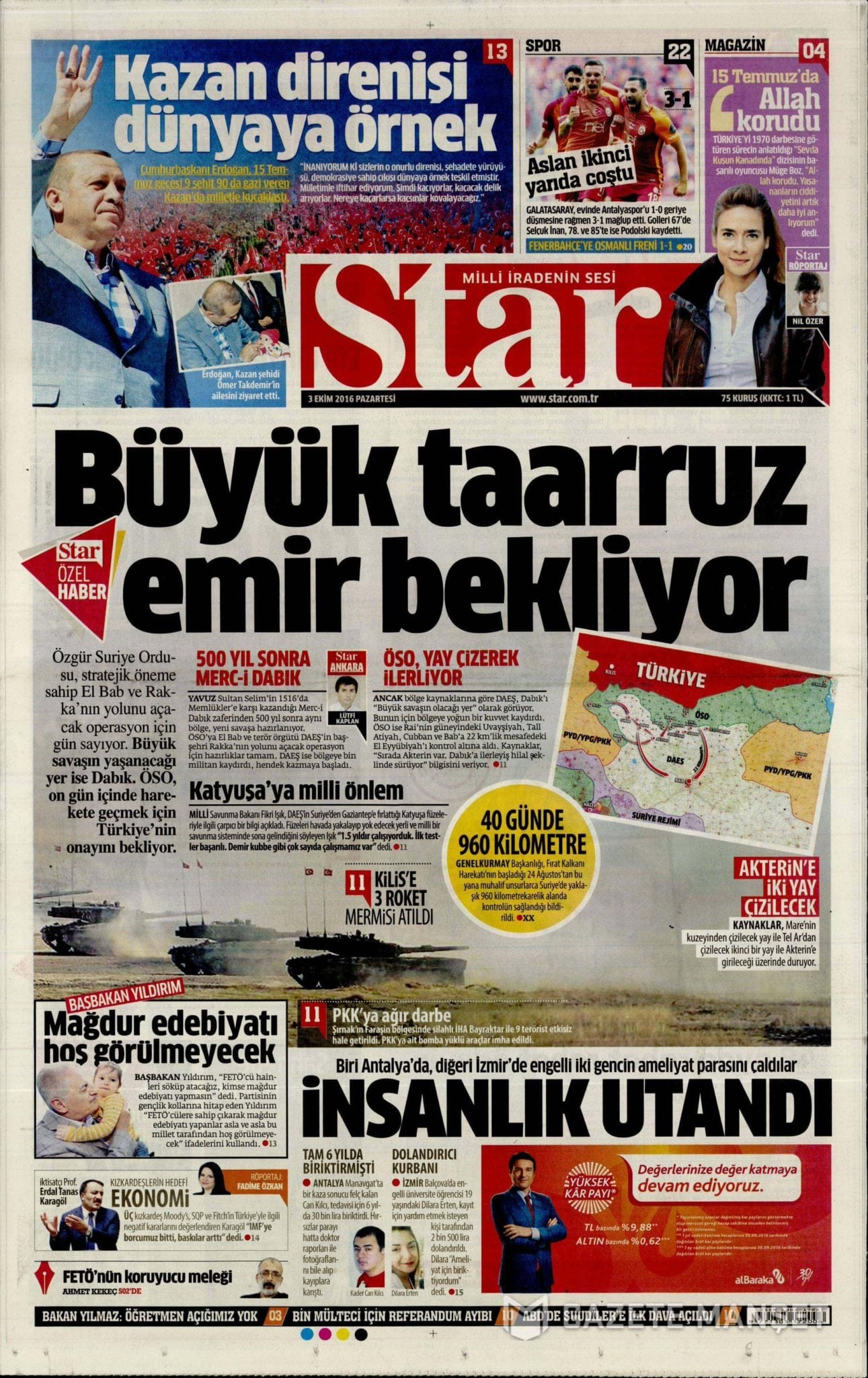 Gazete Manşetleri 3 Ekim 2016