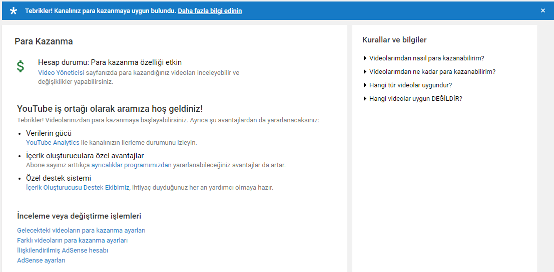 Youtube Adsense onayı